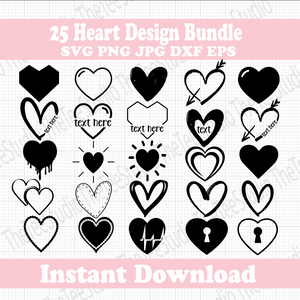 25 HEART DESIGN BUNDLE - SVG PNG EPS DXF JPG